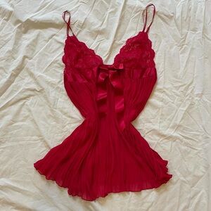 victoria’s Secret red pleated baby doll slip dress mini dress dainty ribbon bow